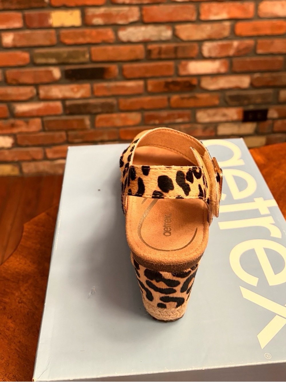 Aetrex Leopard Print Ankle-Strap Sandals - Tan and Black - Picture 2 of 4